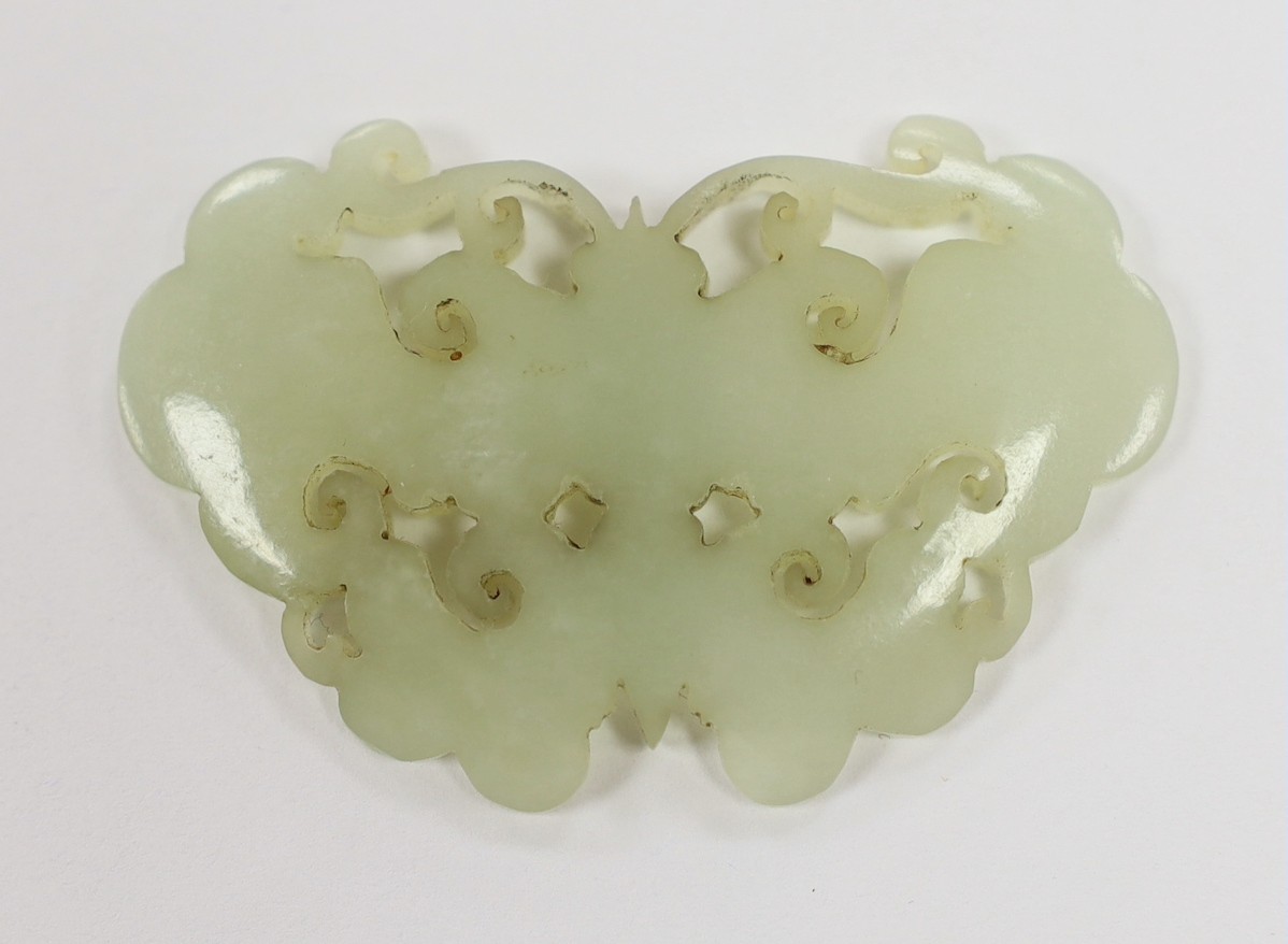 A 19th century pale celadon jade 'butterfly' carving